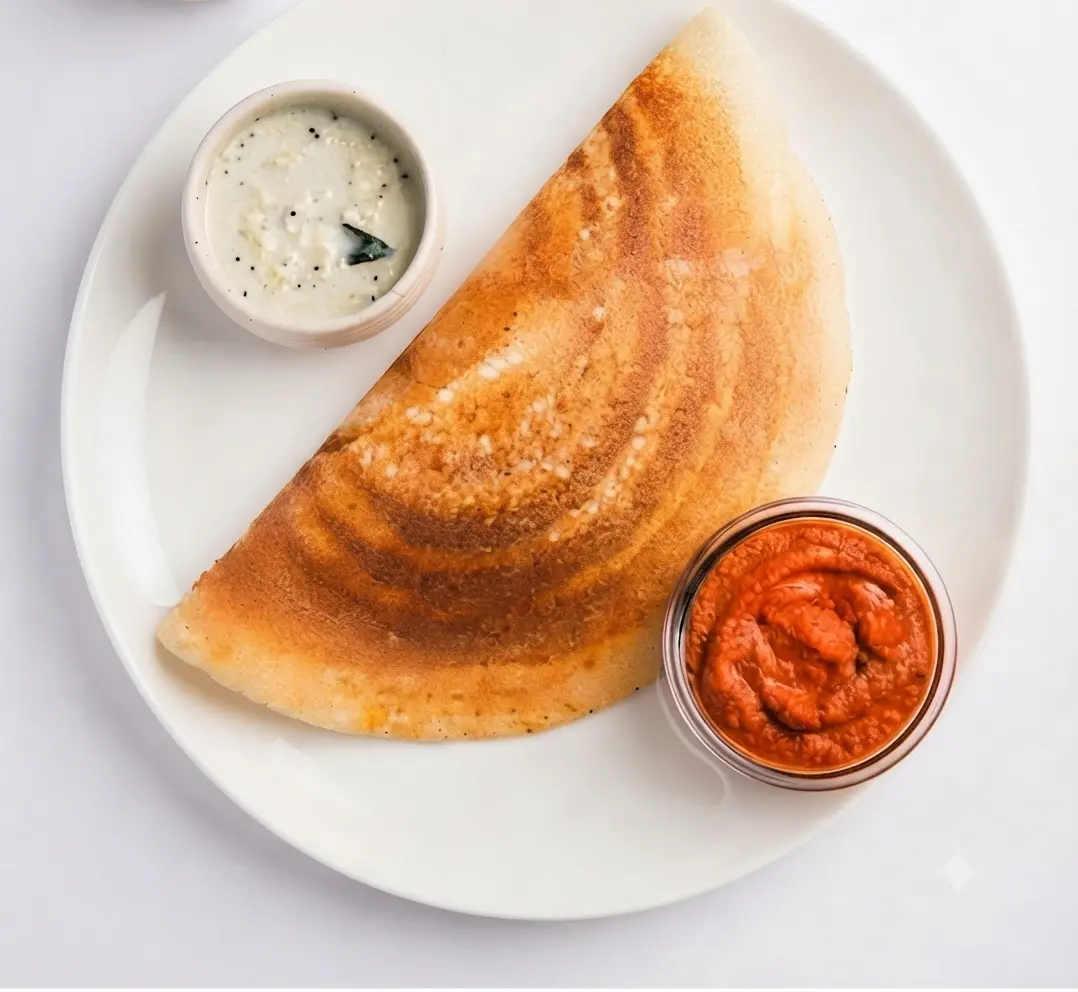 Crispy Plain Dosa at Udupi Dosa – ultra-thin South Indian crepe with chutney and sambar in London Ontario