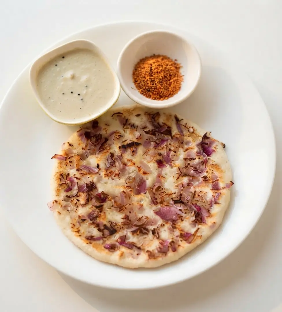 Onion Uttapam at Udupi Dosa – thick South Indian rice pancake with onions in London, Ontario