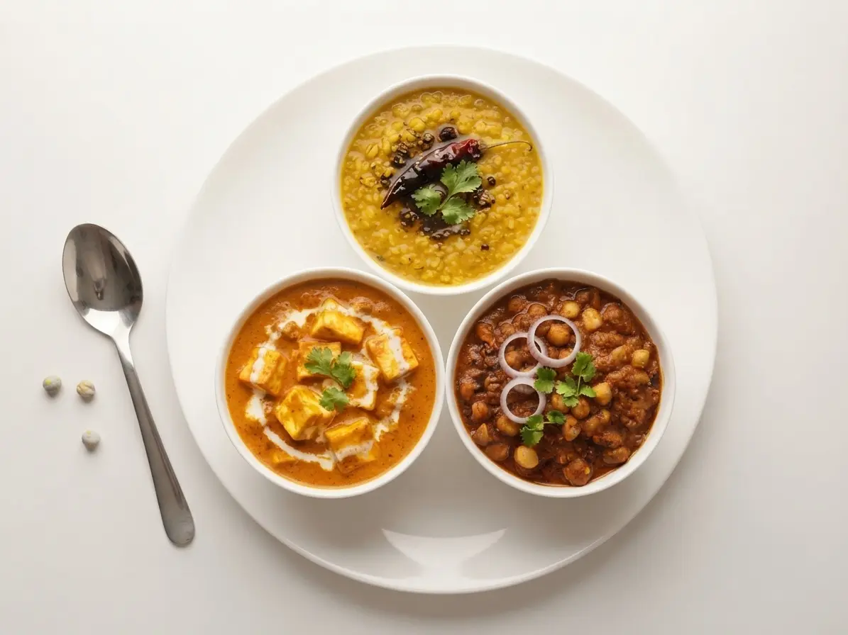 South Indian vegetarian curry at Udupi Dosa London Ontario – sambar, vegetable korma and chana dishes